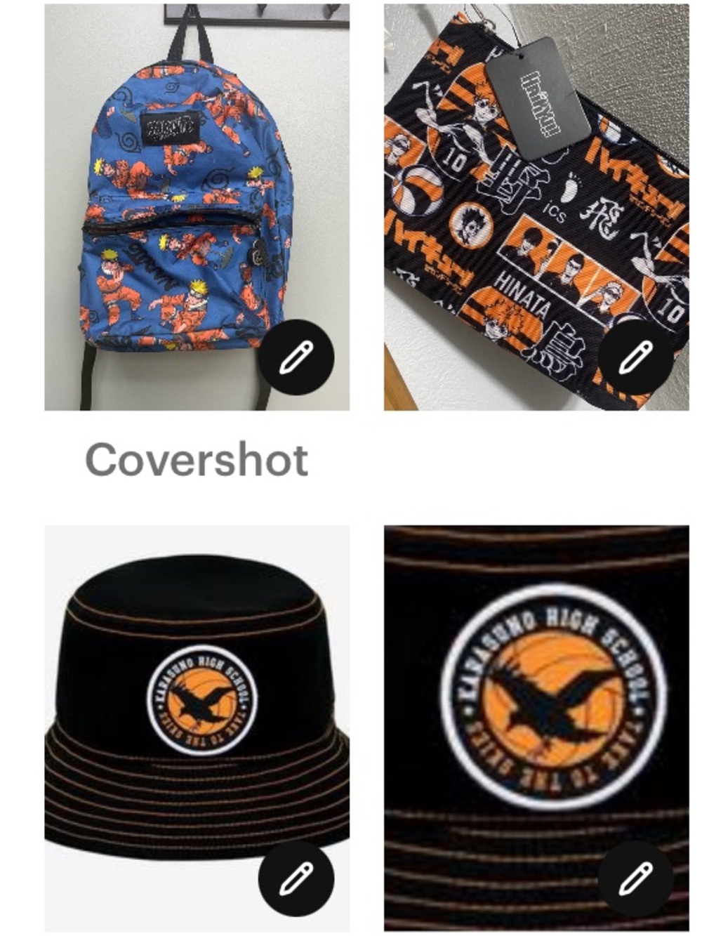 HAIKYU hat+wristlet bag 10”+Backpack GUC